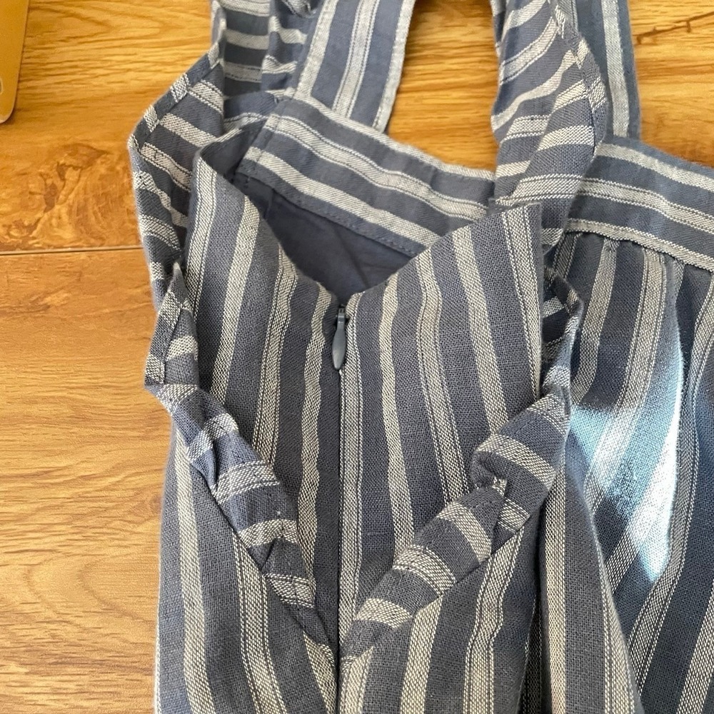 GAP Women's Size 8 TALL Ruffle Sleeve Jumpsuit Linen Wide Leg Belted Coastal NEW - Picture 9 of 12